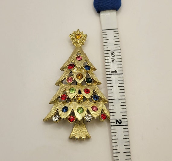 Vintage Colorful Rhinestone Christmas Tree Pin - … - image 9