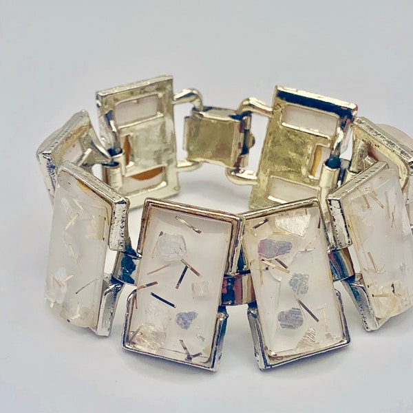 Confetti Lucite Panel Bracelet - Wide Panel Bracelet - Vintage Costume Jewelry - Item K # 1331