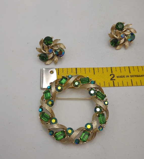 Vintage Lisner Green Iridescent Jewelry Set- Spar… - image 9