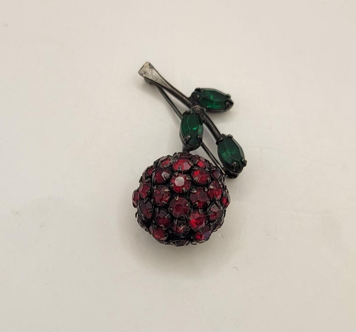 Warner Vintage Rhinestone Cherry Pin - Rhinestone Encrusted