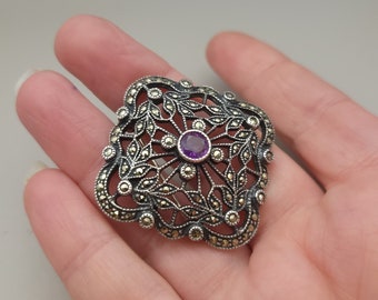 Vintage Judith Jack Sterling silver & Marcasite open back faceted crystal brooch s-l400.jpg main image 4