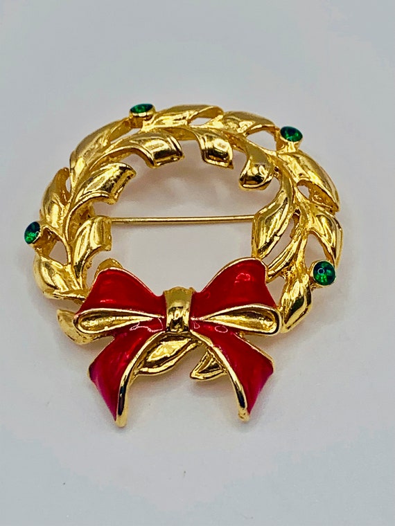 Christmas Wreath Pin, Vintage Wreath Pin, Christm… - image 1