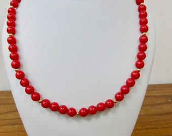 Vintage Red Plastic Beaded Necklace Item K # 1123