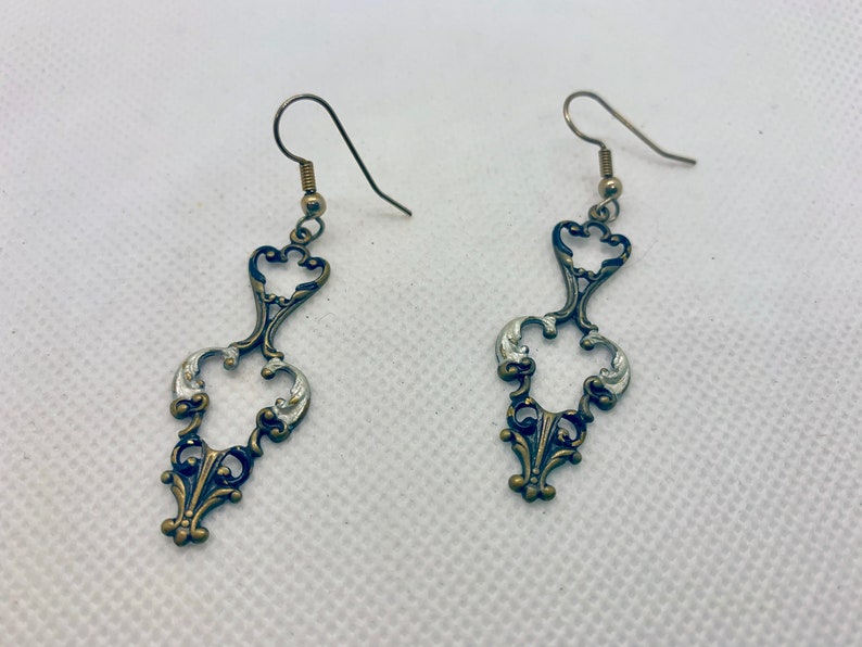 Vintage Inspired Enameled Open Work Metal Earrings Item K # 3169