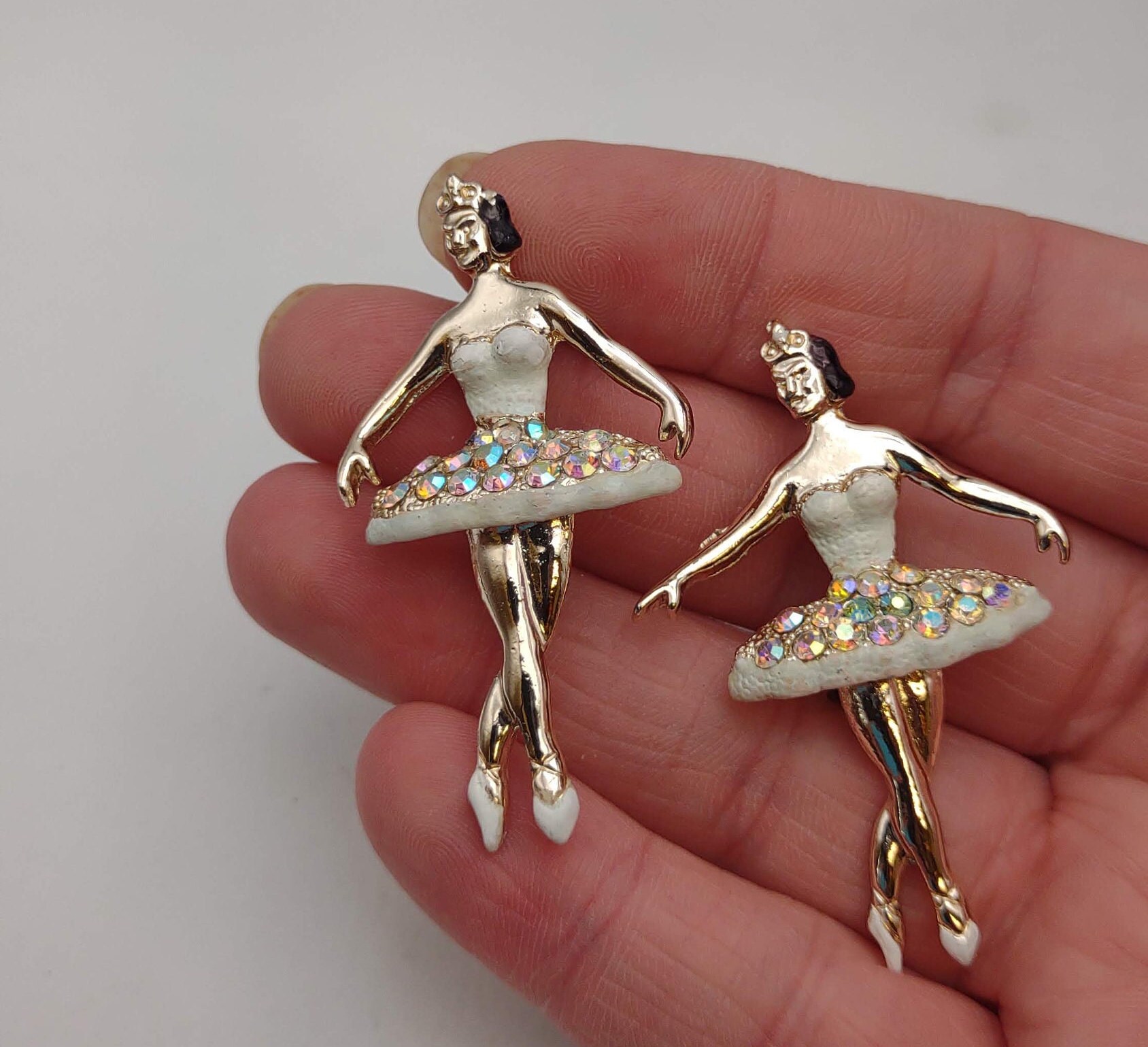 Vintage Pair of Ballerina Scatter Pins Enameled Sparkling