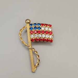 Pin de bandera estadounidense con diamantes de imitación: juego de puntas vintage, diamantes de imitación rojos, blancos y azules, pin de bandera patriótica, pin de orgullo estadounidense, bandera de la libertad K#666