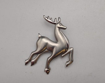 Vintage Silver Tone Prancing Reindeer Christmas Holiday Brooch- Costume Jewelry Pin Collector- Gift for the Christmas Lover K#1050