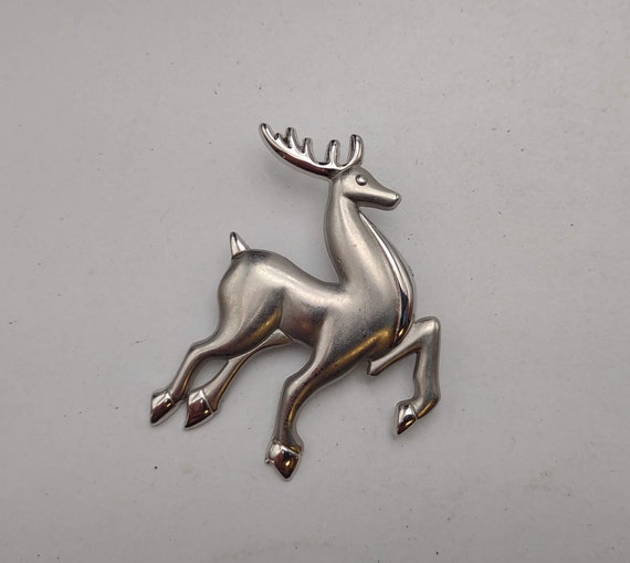 Vintage Silver Tone Prancing Reindeer Christmas H… - image 1