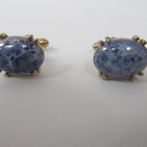 Vintage Blue Speckled Glass Cuff Links Item K # 495