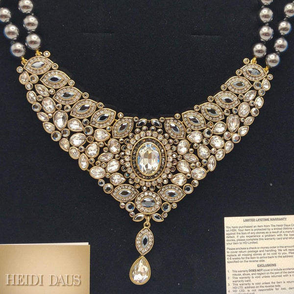 Heidi Daus "Worth Waiting For" Elaborate Sparkling Crystal Bib Frontal Drop Statement Necklace- Vintage Designer Costume Jewelry K#3916