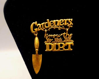 Vintage Danecraft Gardener Brooch – Gold Tone Whimsical Statement Jewelry