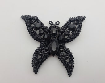 Weiss Rhinestone Butterfly Pin, Vintage Black Rhinestone Pin, Black Butterfly Pin, Gift Wrap Topper, Vintage Weiss Costume Jewelry, K # 1541