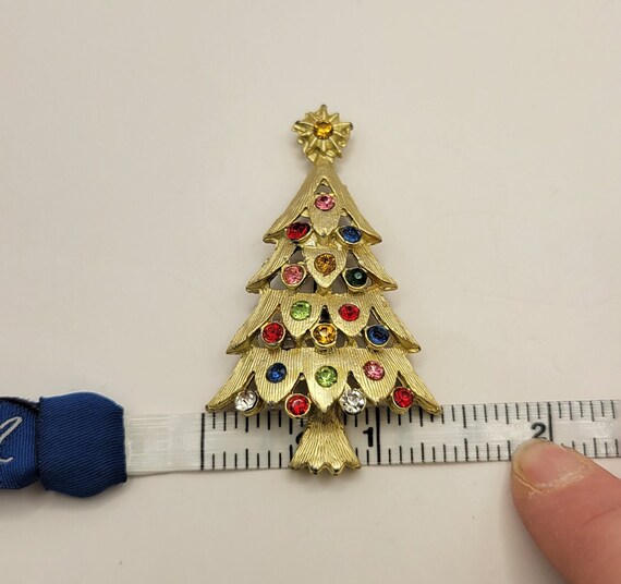 Vintage Colorful Rhinestone Christmas Tree Pin - … - image 10