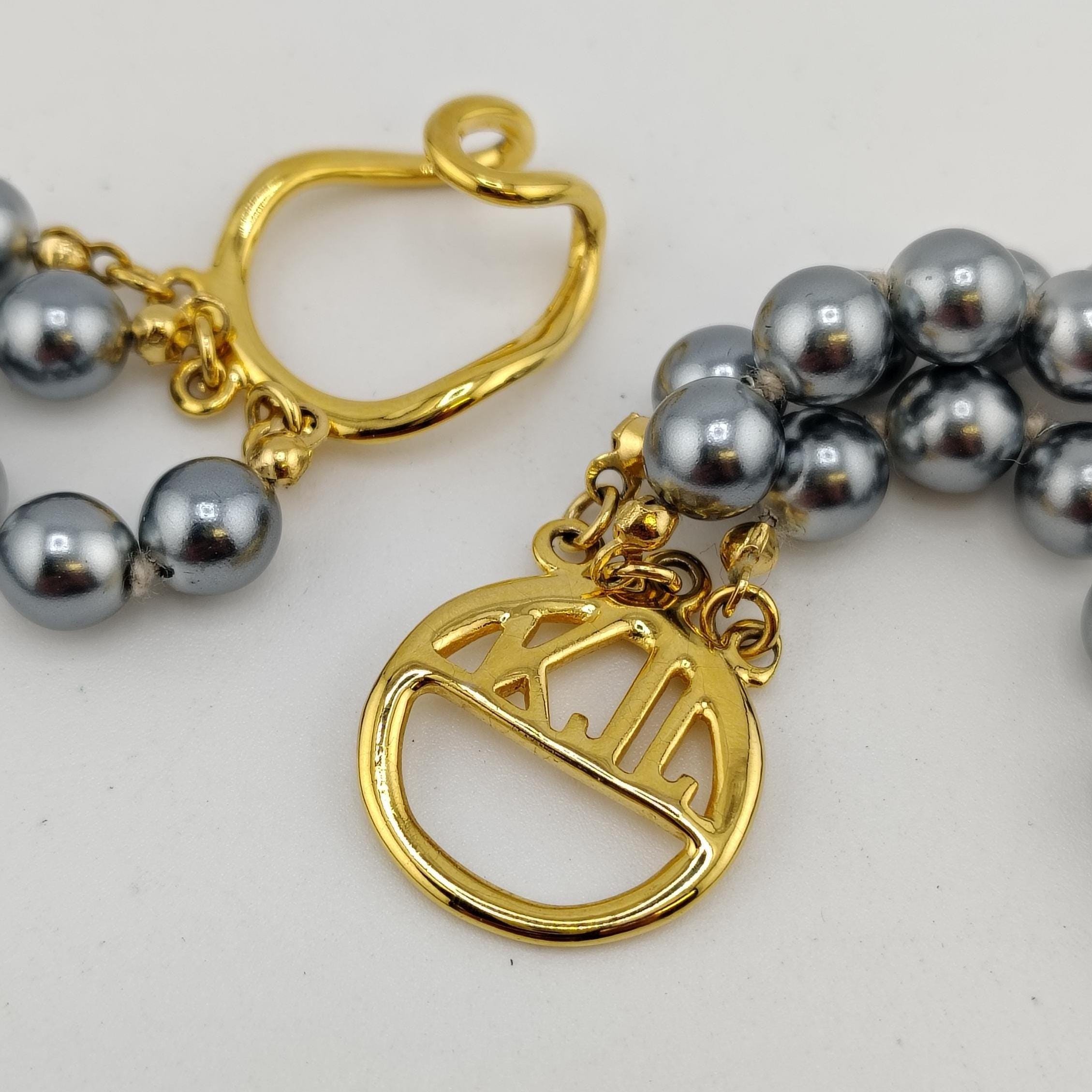 KJL Kenneth Jay Lane Faux Gray Pearl Triple Strand Necklace