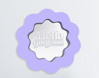 Lilac Pastel Flower Mirror - Retro Design with Engraved Lettering - Wall or Desk Decor for Bedroom, Bathroom, Dorm - Empowering Gift