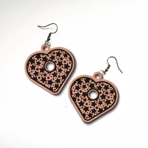 Mystical Cherry Wood Earrings with Laser-Engraved Celestial Designs