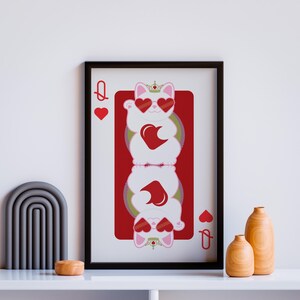 Impression lunatique chat porte-bonheur reine de coeur - aquarelle vibrante 13 x 19 pour les amoureux des chats et les amateurs de cartes