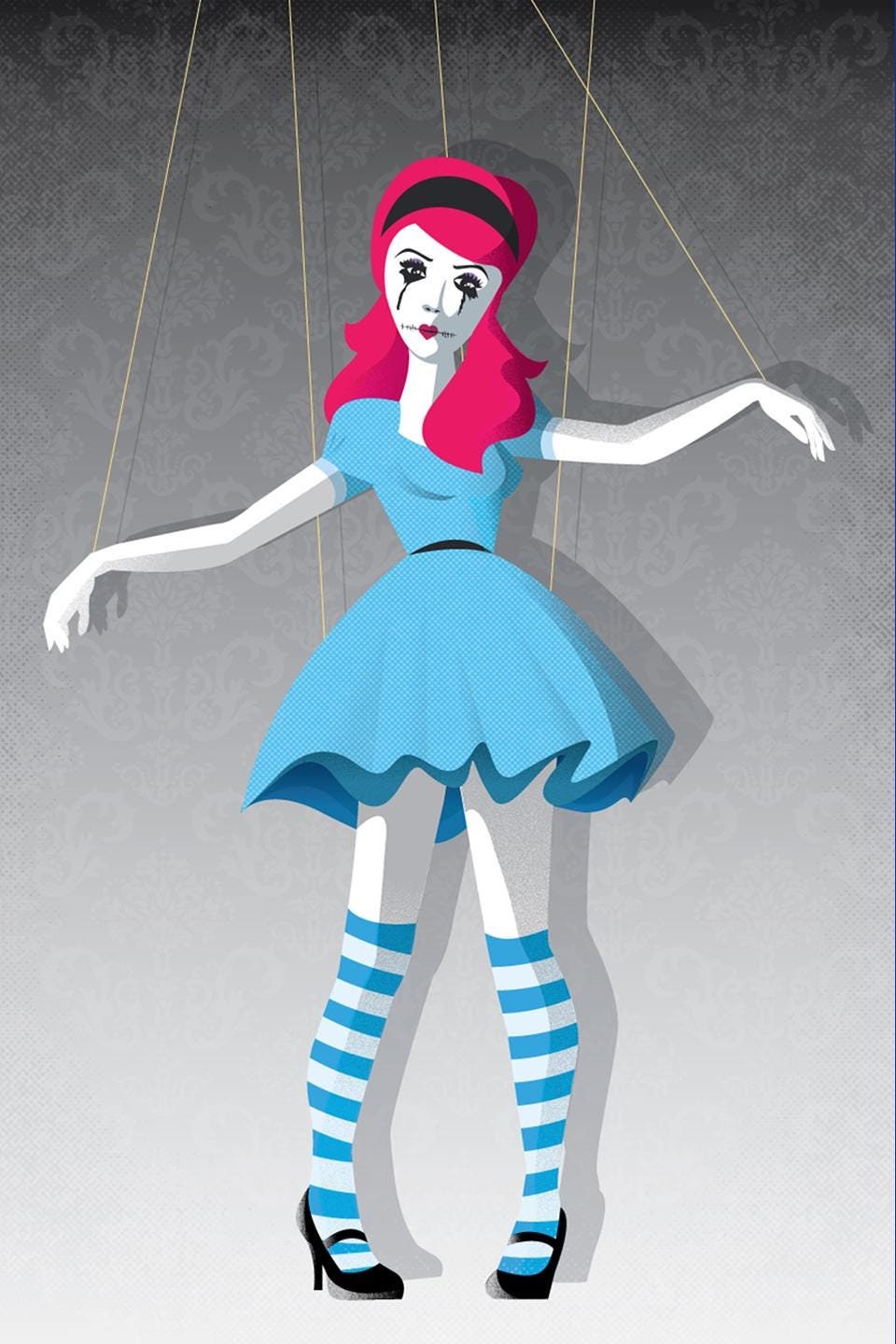 Marionette Doll Print: Whimsical Macabre Artwork on Watercolor Paper