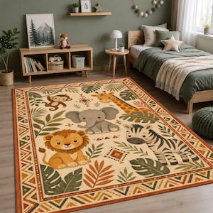 Safari Nursery Rug Printable, Cute Jungle Animals Rug Design, Kids Room Carpet Print, Baby Nursery Decor, Digital Download