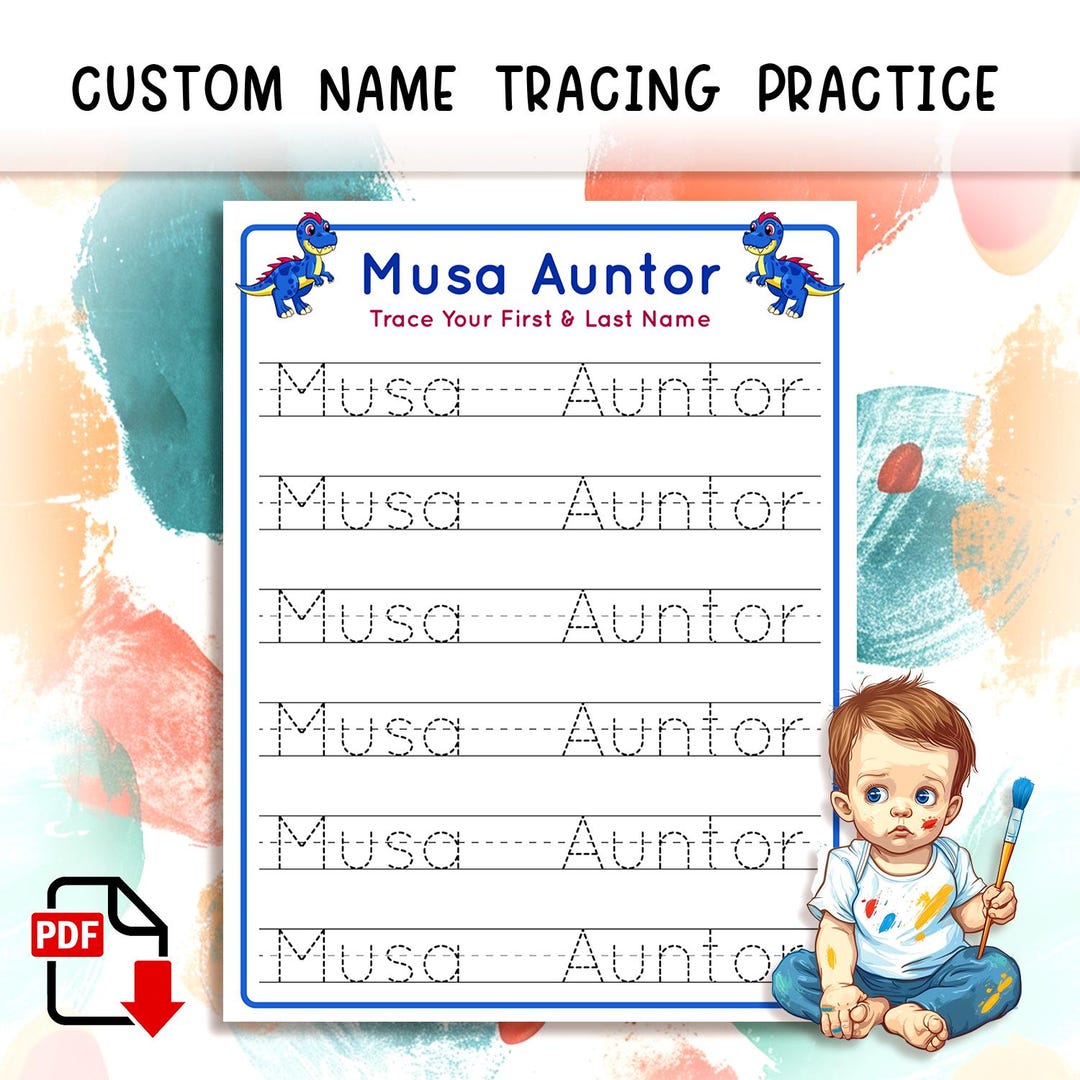 Custom Name Tracing Sheet, Choose From 6 Themes, First and Last Name ...