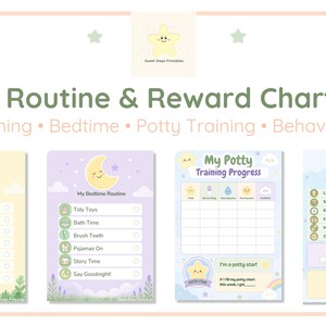 Toddler Routine & Reward Charts Bundle - Morning, Bedtime, Potty Training, Behaviour - Kids Visual Schedules - Printable A4 - Pastel Colours
