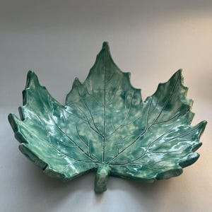 Vintage Studio Pottery Leaf Dish Signed M.C. Green Majolica Glazed Trinket Dish