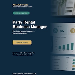 Bedrijfsmanager voor feestverhuur - Google Sheets inventaris-, boekings- en winsttracker