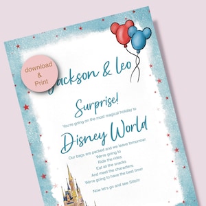 Carta sorpresa de WDW/París/California, descargable e imprimible en casa. Sorpréndete con tus vacaciones. Carta personalizada de Mickey.