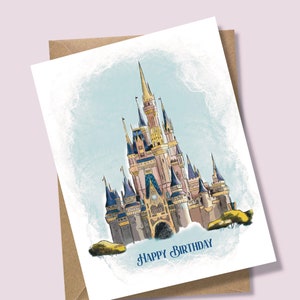 WWW Schloss Geburtstagskarte. Magic Kingdom kann personalisiert werden. Die Ikonen des Freizeitparks in Hollywood können von Epcot, über das Tierreich bis hin zu Hollywood gewählt werden. Männchen
