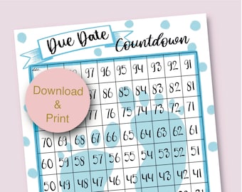 Blue Baby 100 Tage Countdown bis Fälligkeit. Druck/Poster | Baby Jungen Fälligkeitsdatum Countdown | Sofort-Download-Countdown |