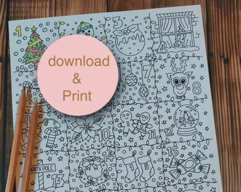 Printable A4 Advent Calendar Colouring Sheet | Christmas Countdown for Kids and Adults