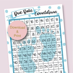 Blue Baby 100-Tage-Countdown bis zum Fälligkeitsdatum. Druck/Poster | Countdown zum Geburtstermin des Babys | Sofortiger Download-Countdown |
