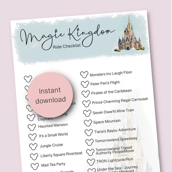 Download & print Orlando Ride Checklist. WDW Magic Kingdom, Epcot, Hollywood studios, Animal Kingdom ride checklist. Vacation planning.