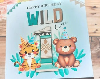 Personalised Wild One Birthday Card | Safari 1st Birthday Card | Jungle First Birthday Card | Cute Animal Birthday Card