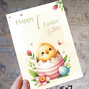 1ère carte de Pâques personnalisée, carte personnalisée poussin, carte de voeux de Pâques, premier souvenir de Pâques, cadeau de Pâques pour bébé