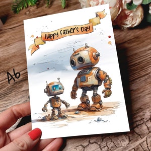 Personalisierte niedliche rustikale glückliche Vatertagskarte. Für Opa, Papa, Papa, Papa, Opa. Roboter Design. Enkelkind.