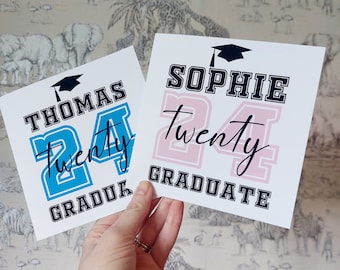 Personalised 2024 graduation card. Congratulations on your graduation. pink or blue, 2024 graduate. custom name