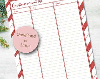 Christmas Gift List Printable | Christmas Shopping List | Gift Tracker | Digital Download