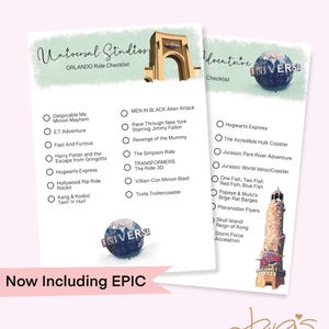 Universal Orlando Ride Checklist: Vacation Planner A5 Card