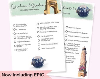 Universal Orlando Ride Checklist: Vacation Planner A5 Card