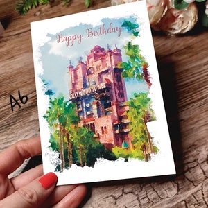 BTW Tower of Terrischal Geburtstagskarte. Karte der Hollywood Studios, personalisierbar. Aquarell zauberhafte TOT Geburtstagskarte