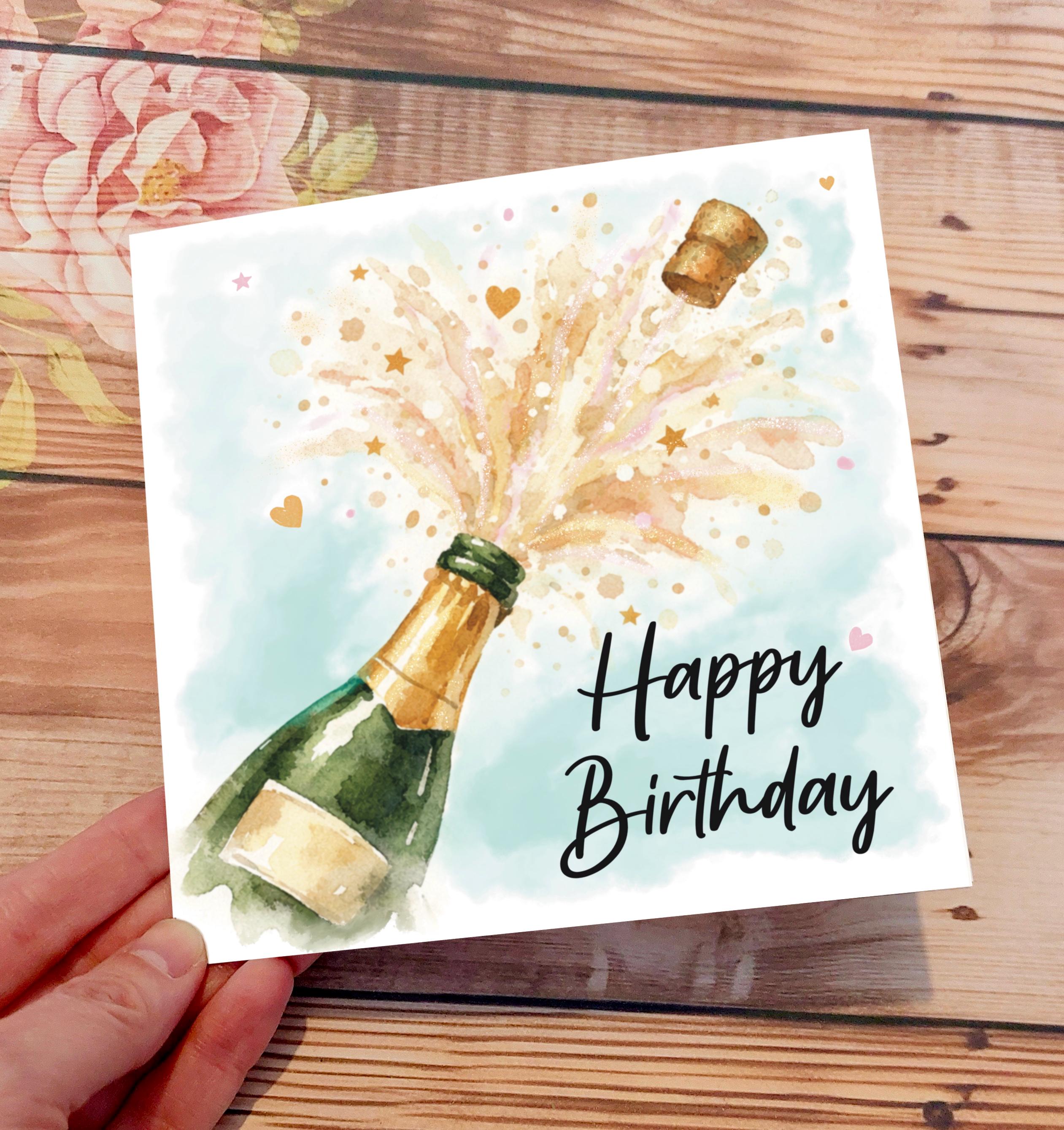 Watercolour Champagne Bottle Birthday Card - Etsy