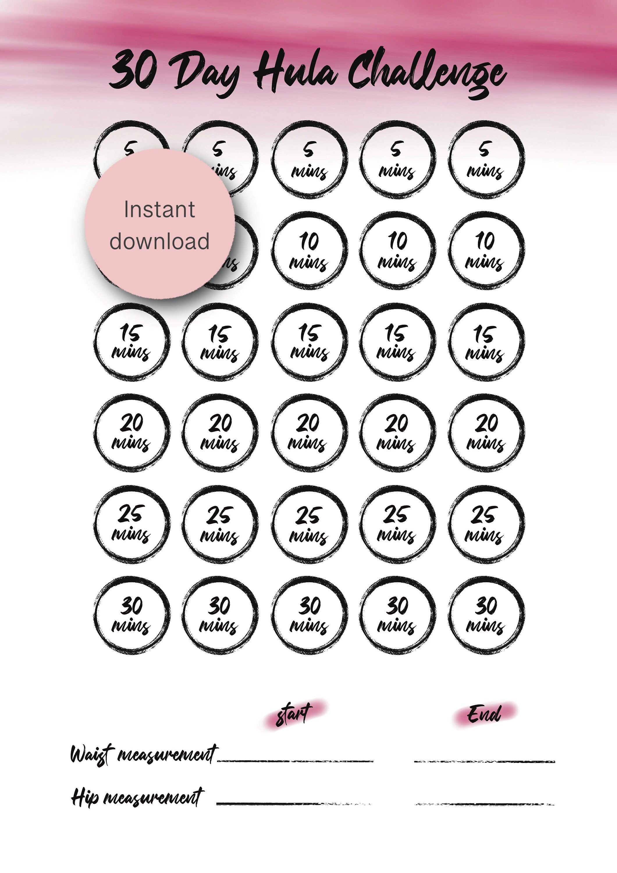 30 Day Hula Hoop Challenge. Instant Download Printable Sheet. New Year ...