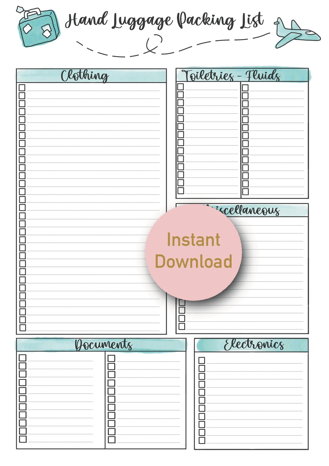 Hand Luggage Packing List Vacation Packing List Vacation Etsy