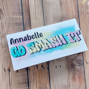"Personalisierte Good Luck Exam Card für Mädchen - ""Go Smash It"" Ermutigungskarte - farbenfrohes Sterndesign - Motivationskarte für Studenten."