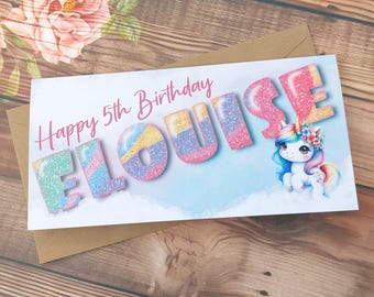 Personalised Unicorn & Rainbow Birthday Card with Custom Age