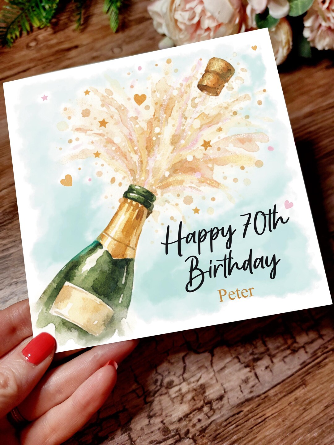 Personalised 70th Birthday Card | Champagne Watercolour Celebration ...