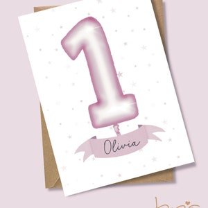 Personalisierte Geburtstagskarte für 1. Geburtstag - Benutzerdefiniertes Ballon Nummer Eins Design für Jungen oder Mädchen - Name & Farboptionen