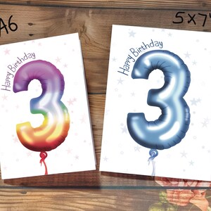 Geburtstagskarte Junge, Nummer 3, Geburtstagskarte Nummer 3, Junge | Mädchen Geburtstag, individueller Name, Farbwahl