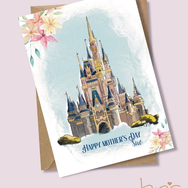 WDW castle birthday card. Magic kingdom castle card, can be personalised. Orlando theme park icon cards to choose from Epcot, animal kingdom